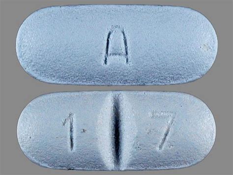 A 17 blue pill - Pill Imprint G17. This blue elliptical / oval pill with imprint G17 on it has been identified as: Naproxen 220 mg. This medicine is known as naproxen. It is available as a prescription and/or OTC medicine and is commonly used for Ankylosing Spondylitis, Aseptic Necrosis, Back Pain, Bursitis, Chronic Myofascial Pain, Costochondritis, Diffuse ... 